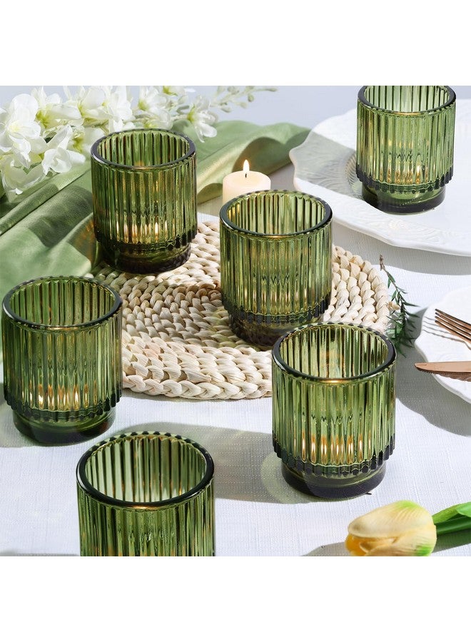 Devi DEVI 8pcs Large Green Votive Candle Holders for Wedding Centerpieces, Glass Tea Lights Candle Holder Decor, Wedding Bridal Shower Party Table Decor, Vintage Boho Easter Decor for Table Centerpiece  - Image 1