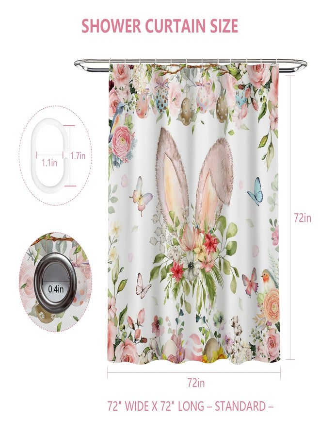 MEHOFOND Funny Easter Rabbit Shower Curtain Happy Easter Shower Curtain for Bathroom Cute Bunny Ears Watercolor Spring Flowers Colorful Eggs Birds Bathroom Decor Washable Durable Fabric 72"x72" - Image 3