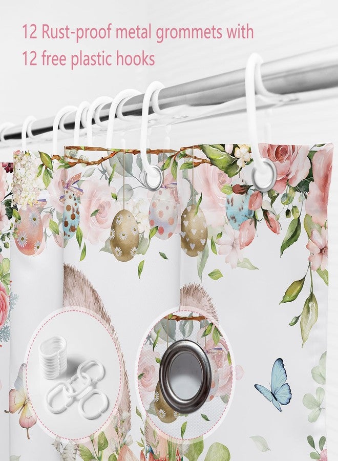 MEHOFOND Funny Easter Rabbit Shower Curtain Happy Easter Shower Curtain for Bathroom Cute Bunny Ears Watercolor Spring Flowers Colorful Eggs Birds Bathroom Decor Washable Durable Fabric 72"x72" - Image 5