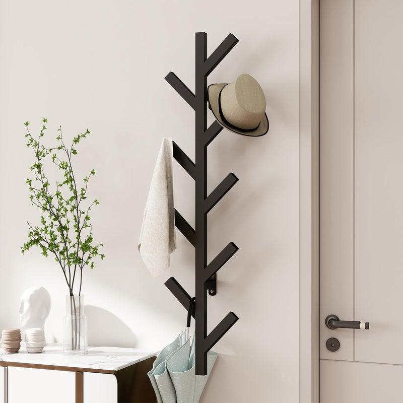 Vlush Wall Mounted Metal Coat Rack with 9 Hooks Modern Minimalist & Upright Coat Rack for Hanging Clothes, Hats, Hanging Bags and Scarves Entrance Wall Iron Coat Racks (Black) - Image 1