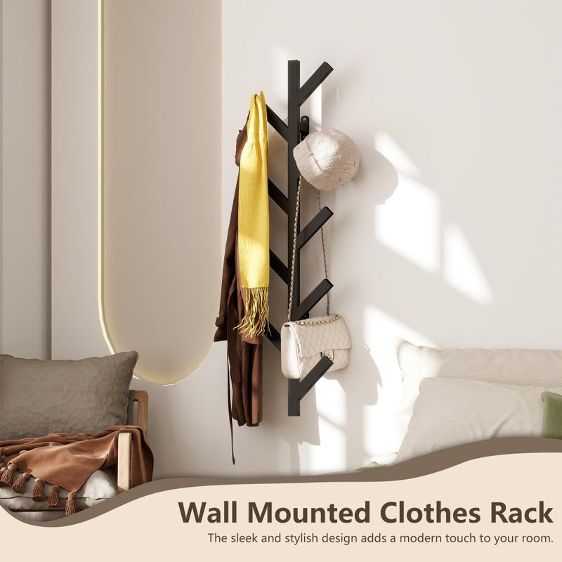 Vlush Wall Mounted Metal Coat Rack with 9 Hooks Modern Minimalist & Upright Coat Rack for Hanging Clothes, Hats, Hanging Bags and Scarves Entrance Wall Iron Coat Racks (Black) - Image 2