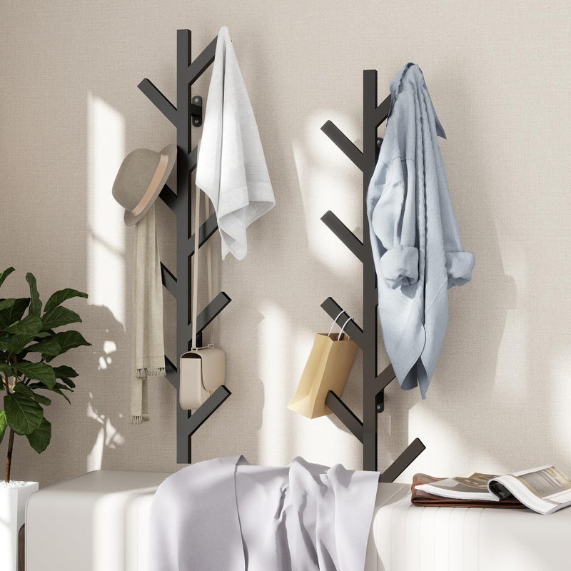 Vlush Wall Mounted Metal Coat Rack with 9 Hooks Modern Minimalist & Upright Coat Rack for Hanging Clothes, Hats, Hanging Bags and Scarves Entrance Wall Iron Coat Racks (Black) - Image 4