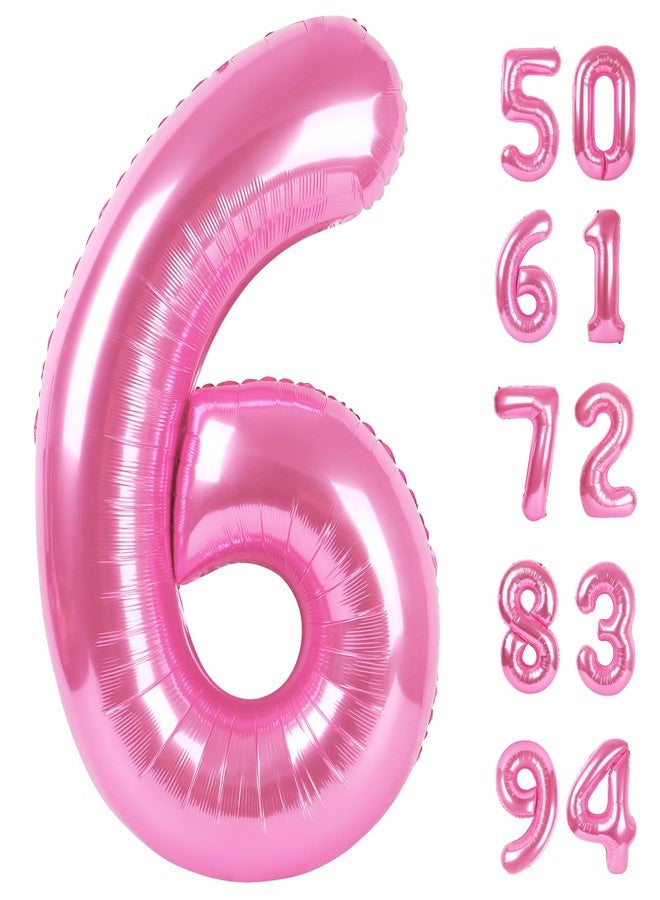 IWERP Pink 6 Balloon, Number Balloons 40 Inch, 6th Balloons for Birthday Decorations, Pink Party Supplies 6 Birthday Balloon, Number 6 Balloon - Image 1