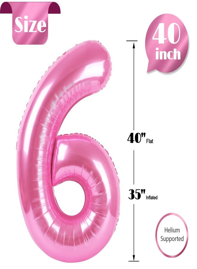 IWERP Pink 6 Balloon, Number Balloons 40 Inch, 6th Balloons for Birthday Decorations, Pink Party Supplies 6 Birthday Balloon, Number 6 Balloon - Image 5
