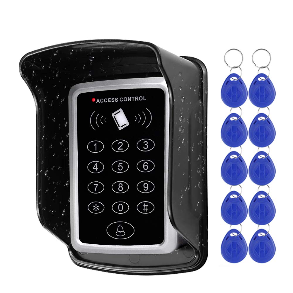 Diginex RFID Access Control Keypad Keyboard Waterproof Cover for Door Locks Access Control System + 10pcs Blue RFID Keychains