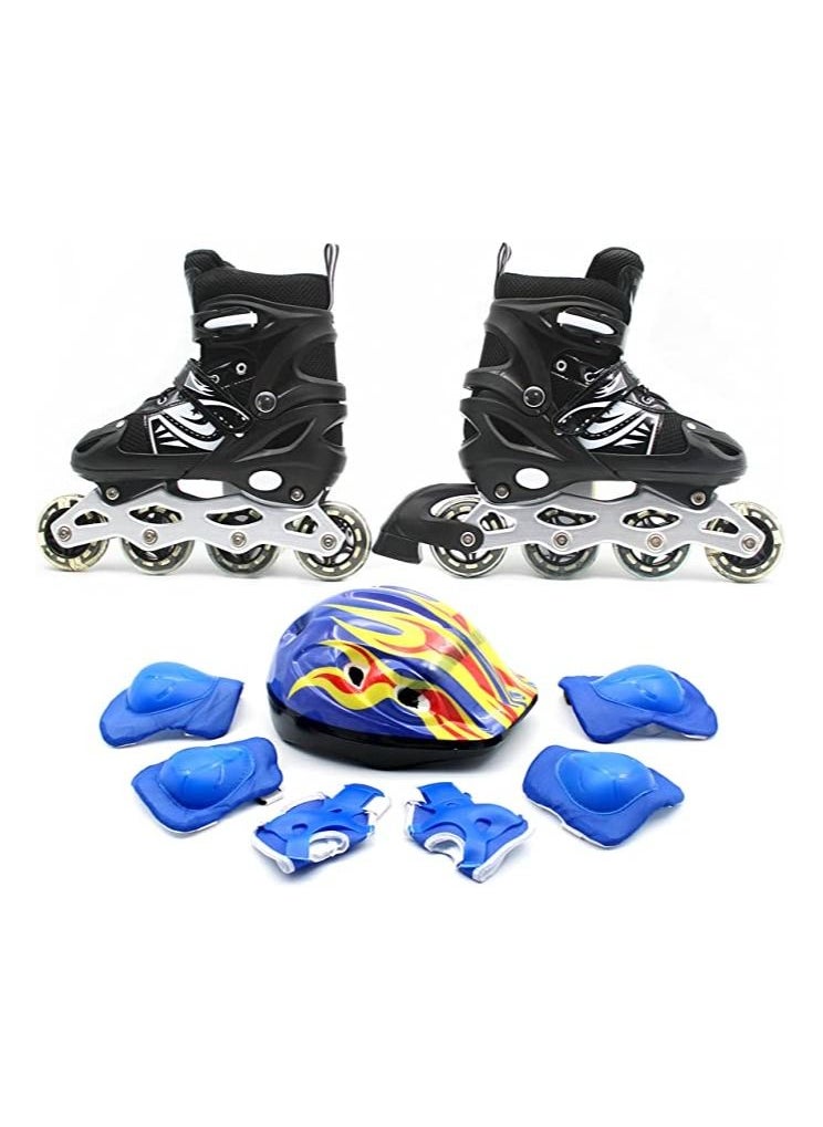 EASY FUTURE Inline Skates Adjustable Size Roller Skates with Flashing Wheels For Outdoor Indoor Children Skate Shoes Including Full Protective Gear Set Black Color.  - Image 1