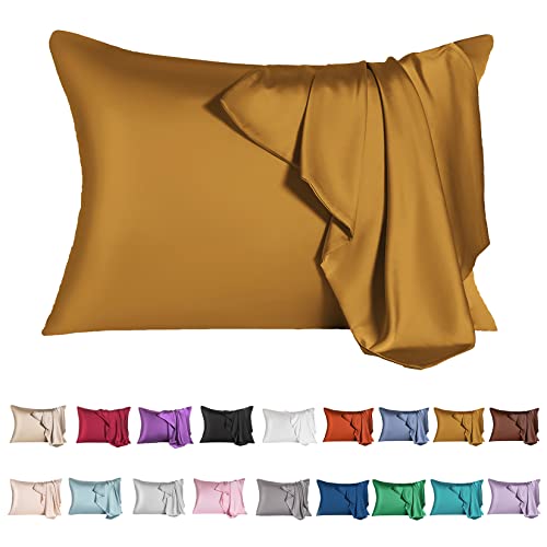 Mulberry Silk Pillowcase for Hair and SkinKing Size Cooling Silk Pillow Case with Hidden ZipperAllergen Proof Dual Sides Soft Breathable Smooth Silk Pillow Cover for WomenKingGolden
