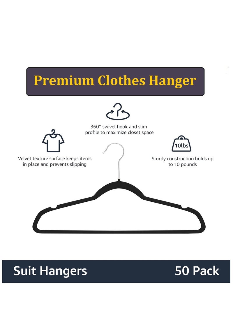 Premium Quality Velvet Clothes Hanger With Slim Non Slip Suit Clothes Hangers Black Silver Pack of 50 - Image 2