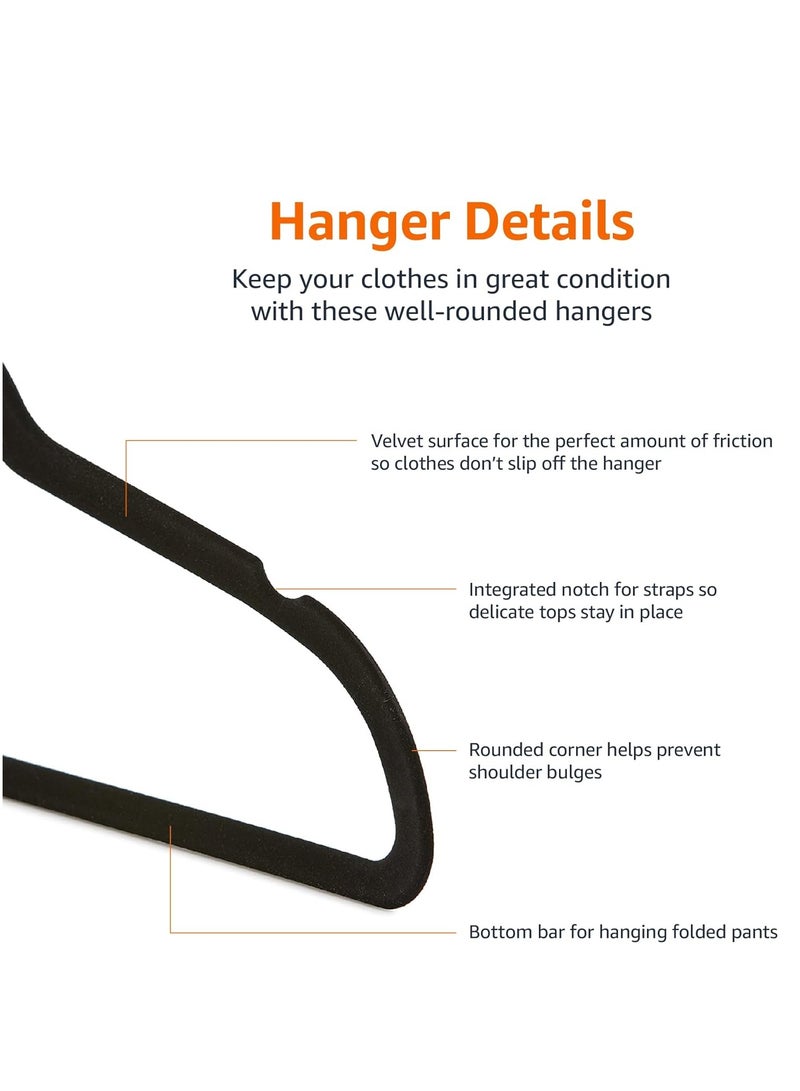 Premium Quality Velvet Clothes Hanger With Slim Non Slip Suit Clothes Hangers Black Silver Pack of 50 - Image 3