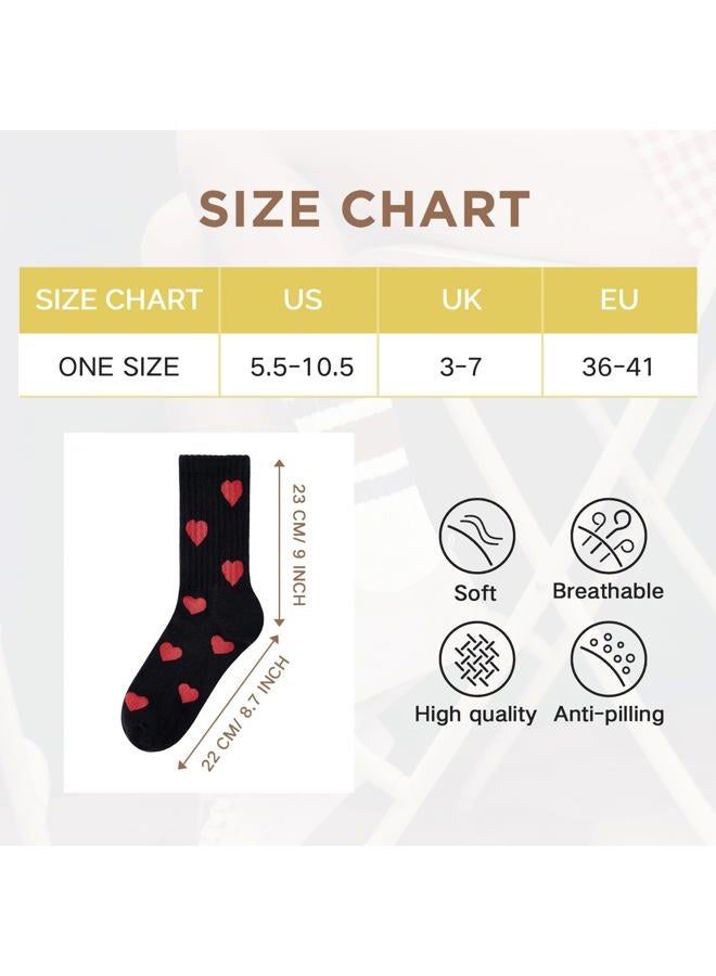 American Trends Womens Crew Socks Striped Athletic Socks Vintage Slouch Solid Color Mid Calf Tube Socks, Heart Black, One size - Image 4