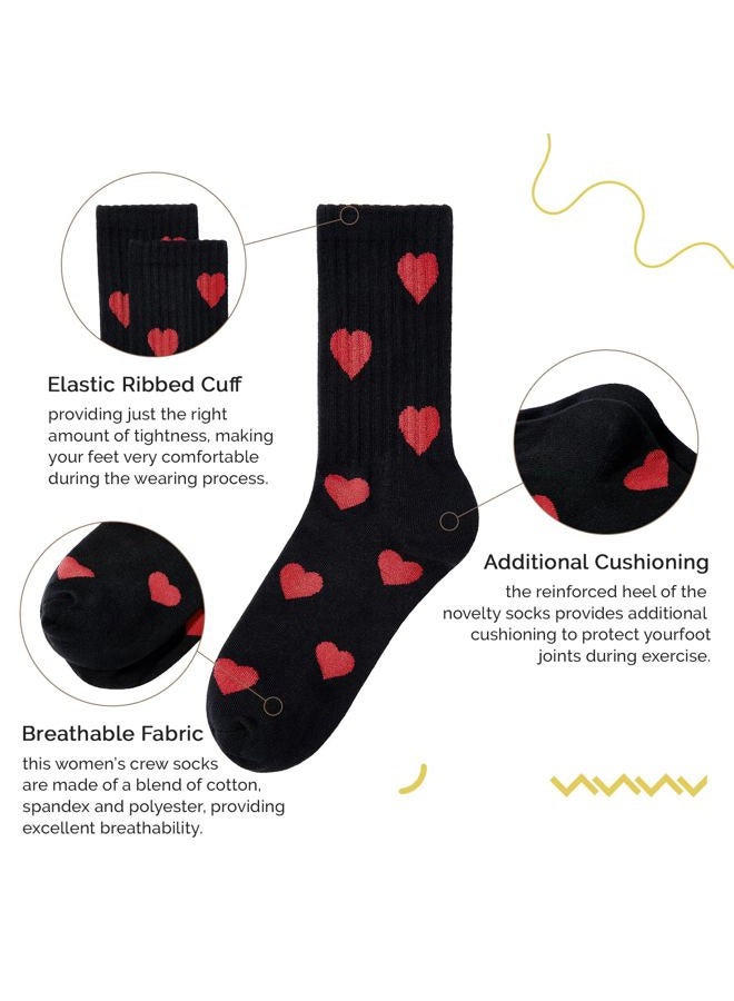 American Trends Womens Crew Socks Striped Athletic Socks Vintage Slouch Solid Color Mid Calf Tube Socks, Heart Black, One size - Image 3