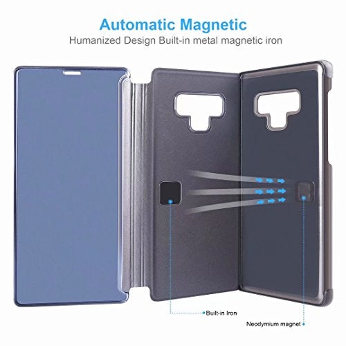 Omorro Case for Galaxy Note 9 Luxury Clear View Electroplate Mirror Makeup Design Flip Wallet 360 Full Body Built-in Screen Protection Slim Hard Mirror Kickstand Cover - Image 4