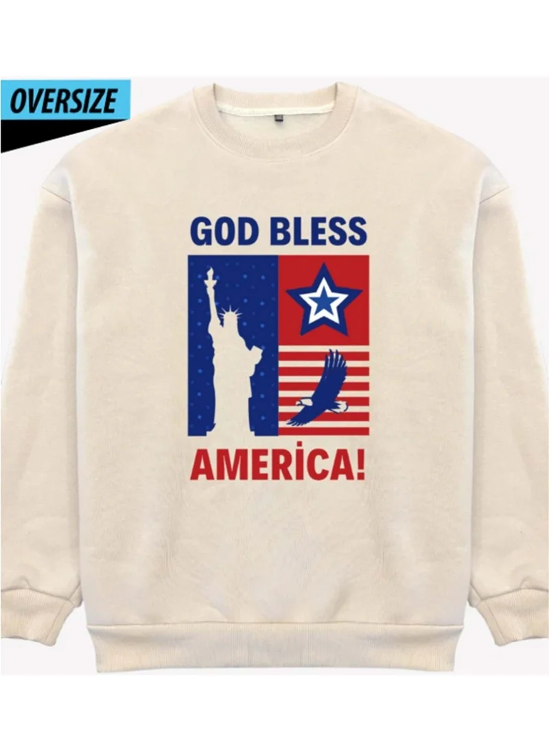 Hena God Bless America Oversize Sweatshirt Us Beige