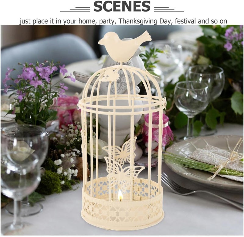 PRETYZOOM European Style Butterfly Cage Candle Holder Home Decoration Candlestick Decorative Candle Holder Tealight Large Bird Cage Decor Bird Cage Candle Holders Metal Bird White Indoor, Medium - Image 3