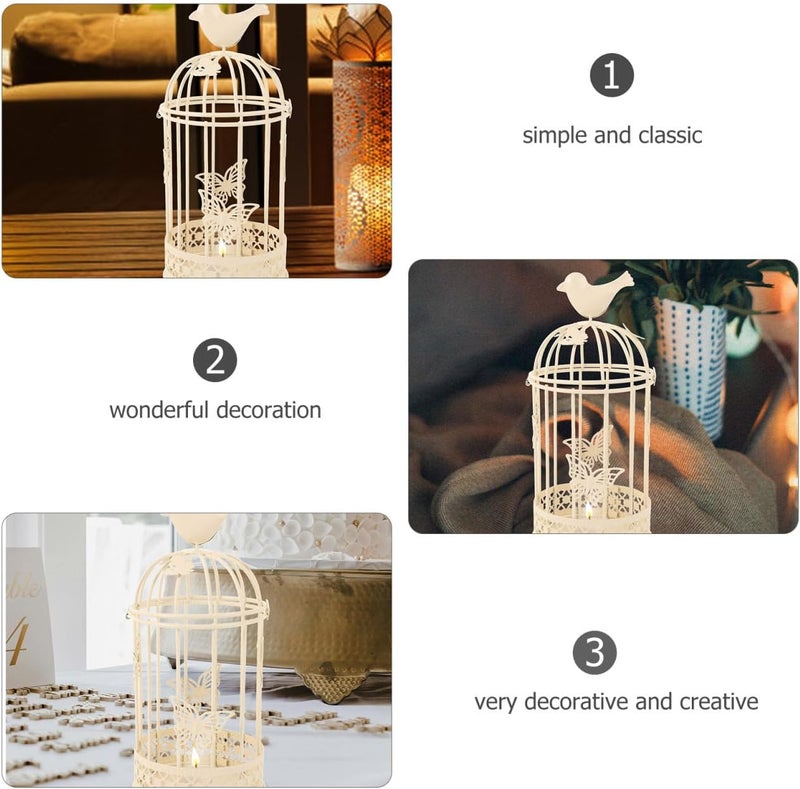 PRETYZOOM European Style Butterfly Cage Candle Holder Home Decoration Candlestick Decorative Candle Holder Tealight Large Bird Cage Decor Bird Cage Candle Holders Metal Bird White Indoor, Medium - Image 1