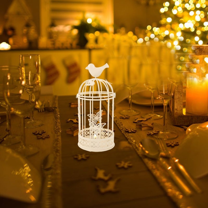 PRETYZOOM European Style Butterfly Cage Candle Holder Home Decoration Candlestick Decorative Candle Holder Tealight Large Bird Cage Decor Bird Cage Candle Holders Metal Bird White Indoor, Medium - Image 2
