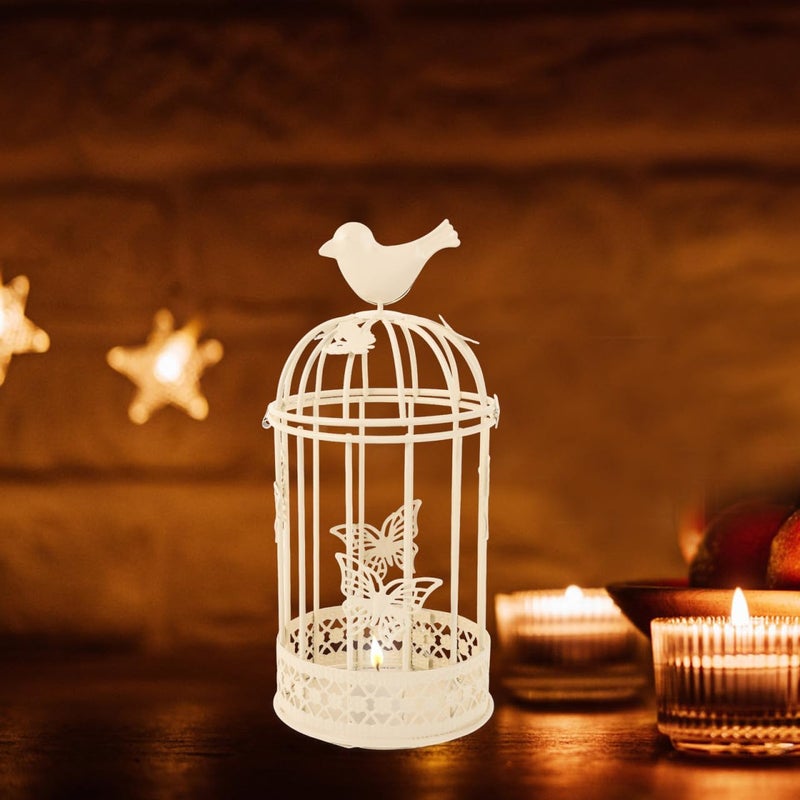 PRETYZOOM European Style Butterfly Cage Candle Holder Home Decoration Candlestick Decorative Candle Holder Tealight Large Bird Cage Decor Bird Cage Candle Holders Metal Bird White Indoor, Medium - Image 5