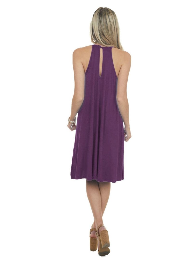 Bohemian Lace Crochet Halterneck Dress Purple - Image 3