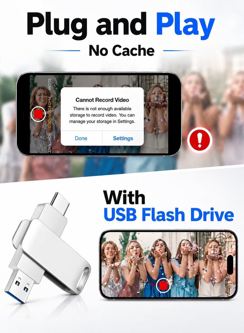 AFQIX 2 in 1 USB Flash Drive 128GB, USB-A and Type-C OTG Dual Drive, High-Speed Memory Stick with Keyhole for Photo Backup, File Transfer, Smartphones, Tablets, MacBook, Laptop, PC and Car Audio(Silver) - Image 2