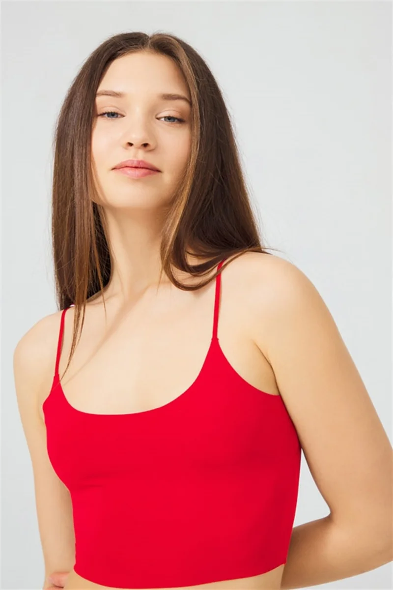 COTTONHILL Red Adjustable Thin Straps Laser Cut Women's Bustier