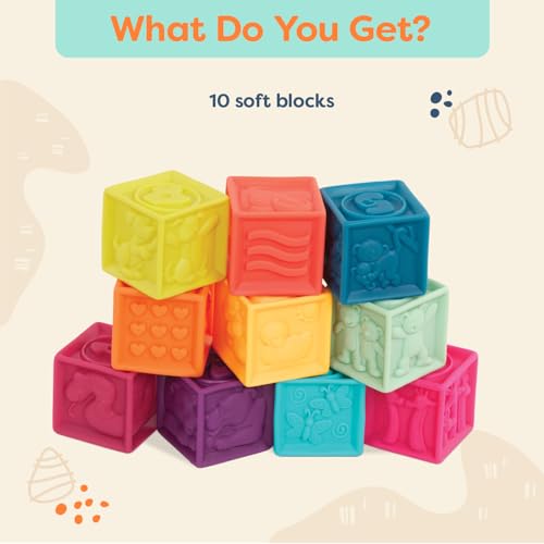 B. Toys ب. ألعاب - كتل الأطفال - ألعاب التكديس والبناء للأطفال - 10 كتل ناعمة مع أرقام وأشكال وحيوانات - تعليمية وتنموية - 6+ أشهر - واحد اثنان ضغط - Image 3