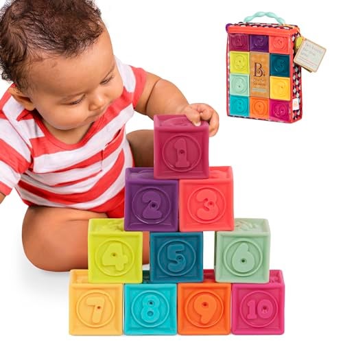 B. Toys ب. ألعاب - كتل الأطفال - ألعاب التكديس والبناء للأطفال - 10 كتل ناعمة مع أرقام وأشكال وحيوانات - تعليمية وتنموية - 6+ أشهر - واحد اثنان ضغط - Image 1