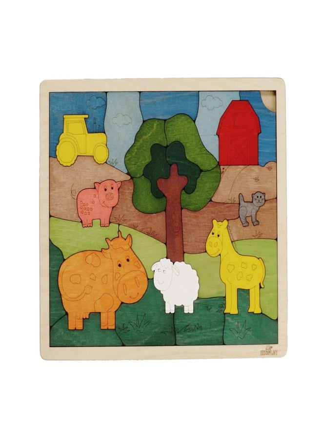 Ekoplay Down on The Farm Wooden Puzzle, 33 Pieces, Endangered Animals, Farm Animals, for Kids Ages 3+ - Image 1