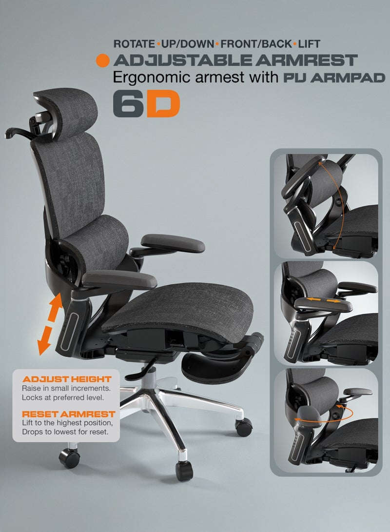 DROGO Ergonomic Office Chair for Work from Home, Computer Chair for Study with Breathable Mesh, Adjustable Seat, 5 level Adjustable Backrest, 6D Armrest, 4D Headrest & Lumbar Support | Gaming Chair with Footrest & Recline Black - Image 5