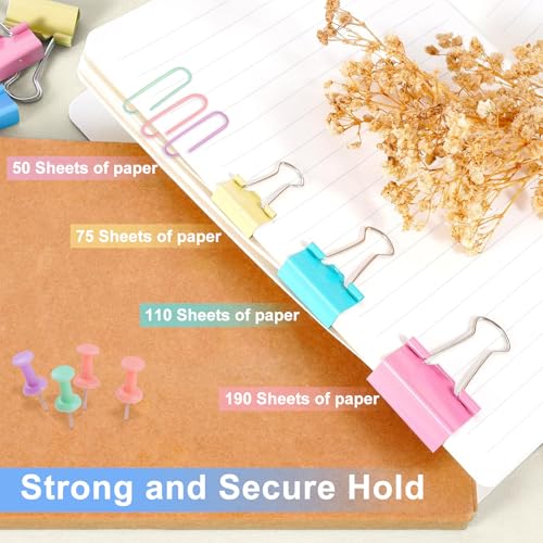 lyBlissor Paper Clips and Binder Clips Assorted Sizes, 240 PCS Colored Office Clips Set Large Medium Small Paper Clamps Paperclips Push Pin Thumb Tacks, College Supplies Home Office Supplies Document Organizing - Image 4
