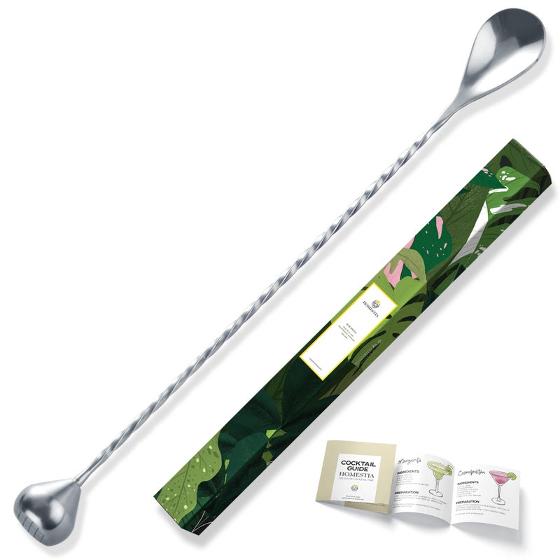 Homestia Muddler Bar Spoon 12 Inch 30cm Long Handle Drink Stirrer Stainless Steel Bar Cocktail Mixing Spoons with end Muddler for Cocktail Stirring Weighted Teardrop Silver