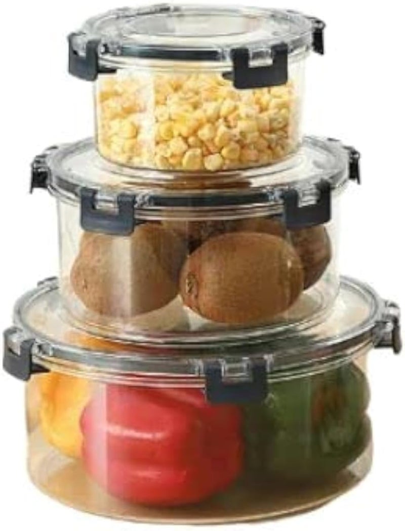 Circular Transparent Airtight Set of 3 for Pantry Multigrain Sealed Cans Food Storage Container Plastic Kitchen Refrigerator With Grey Lid (1000ML,2000ML,3000ML)