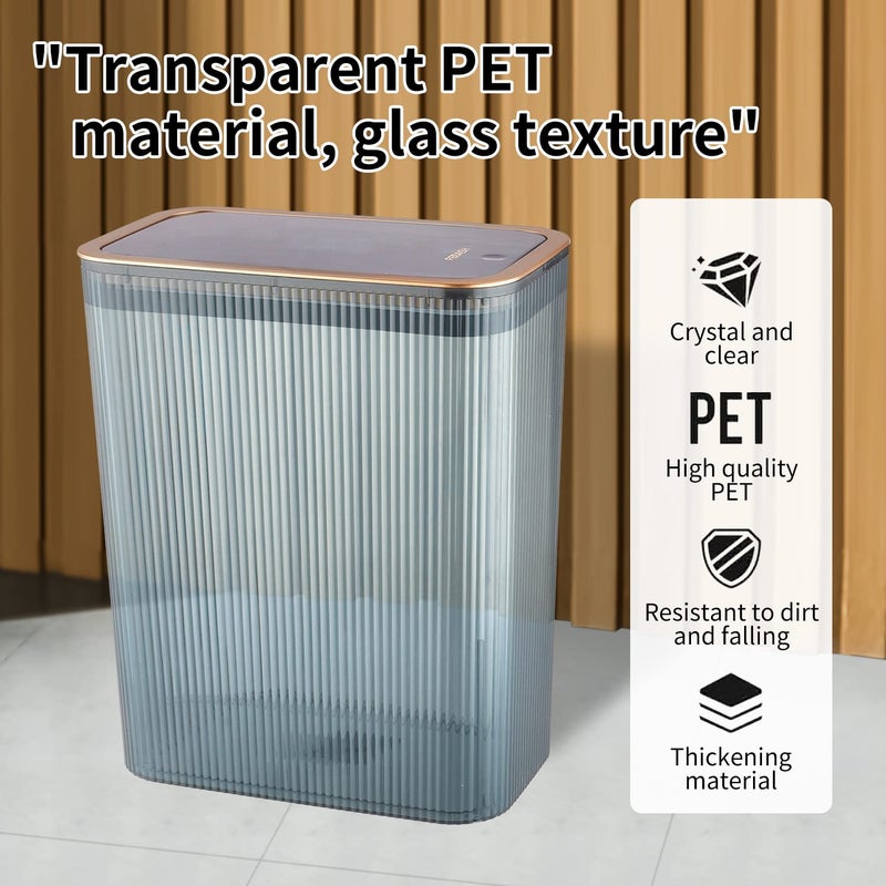 Lingerlanden Transparent Trash Can, Bathroom Trash Cans with Lids, 2.6 Gallon Garbage Can for Bedroom, Office, Plastic Slim Waste Basket with Press Top Lid, 10L Clear Trash Bin for Home, Kitchen (Blue) - Image 2