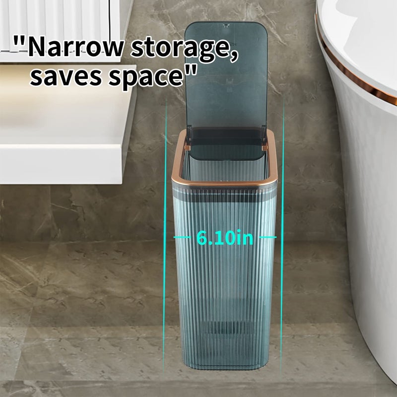 Lingerlanden Transparent Trash Can, Bathroom Trash Cans with Lids, 2.6 Gallon Garbage Can for Bedroom, Office, Plastic Slim Waste Basket with Press Top Lid, 10L Clear Trash Bin for Home, Kitchen (Blue) - Image 4