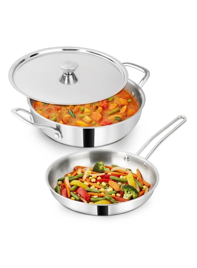 Impex 2 piece Triply Stainless Steel cookware Set for Cooking | 24 cm Triply Kadai with Lid | 22 Cm Fry Pan | ISI Certified Nonstick 3-Layer Body | Fast & Even Heatin| 100% Toxin-Free | 5 Yr Warranty - Image 1