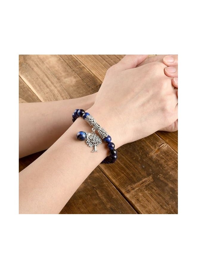 8MM Blue  Stone Amethyst Natural Gemstone Life Tree Lucky Charm Stretch Bracelet  - Image 5