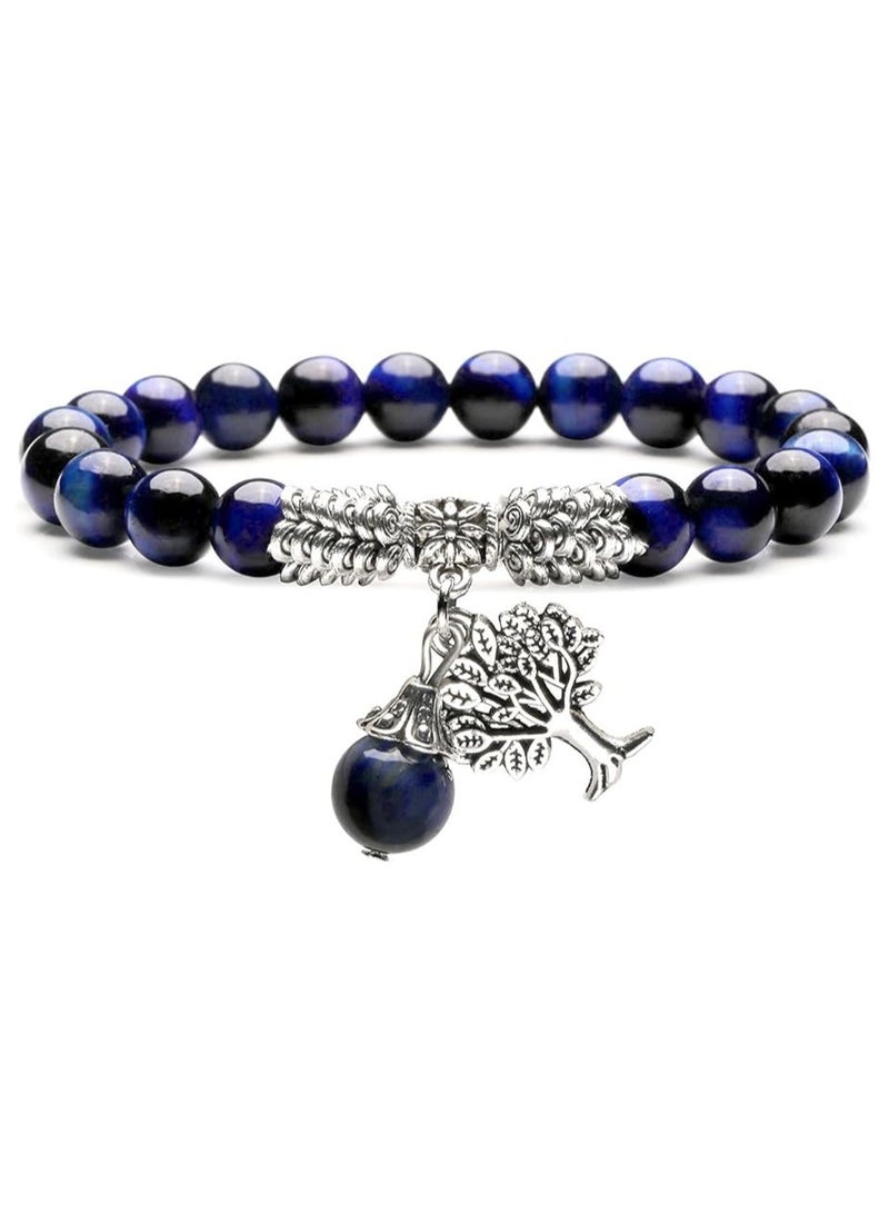 8MM Blue  Stone Amethyst Natural Gemstone Life Tree Lucky Charm Stretch Bracelet  - Image 1