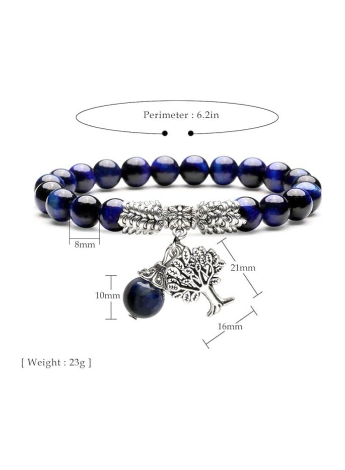 8MM Blue  Stone Amethyst Natural Gemstone Life Tree Lucky Charm Stretch Bracelet  - Image 2