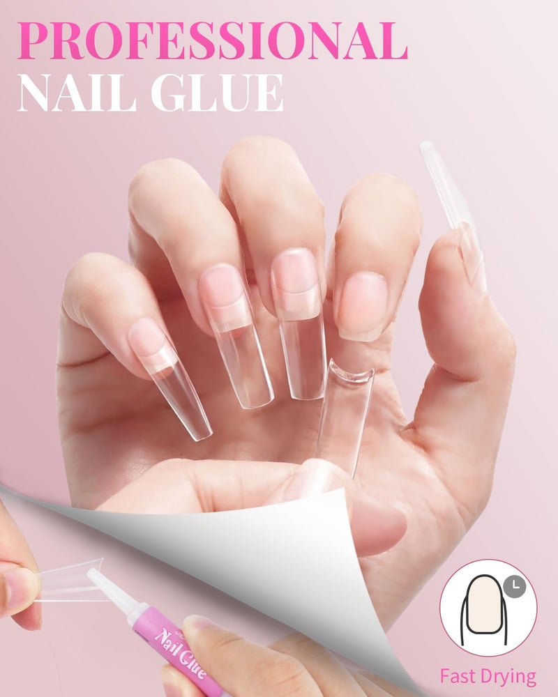 MORGLES Clear Acrylic Nail Tips, 500 Pcs French Nail Tips Square Half Cover with Glue, Clipper, Files and Cuticle Fork for Salons and Home DIY - Image 5