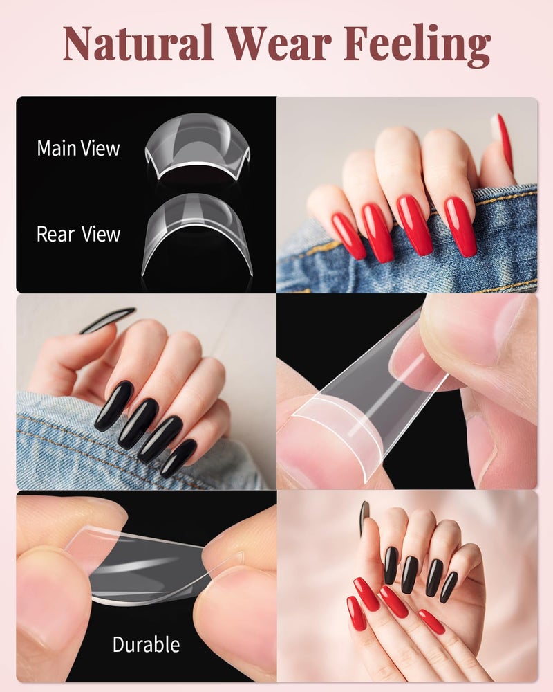 MORGLES Clear Acrylic Nail Tips, 500 Pcs French Nail Tips Square Half Cover with Glue, Clipper, Files and Cuticle Fork for Salons and Home DIY - Image 3