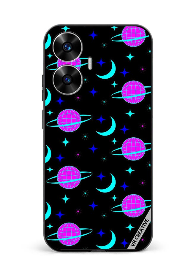 VR CREATIVE Protective Case Cover For Realme C55 Pattern On Black Design Multicolour - Image 1