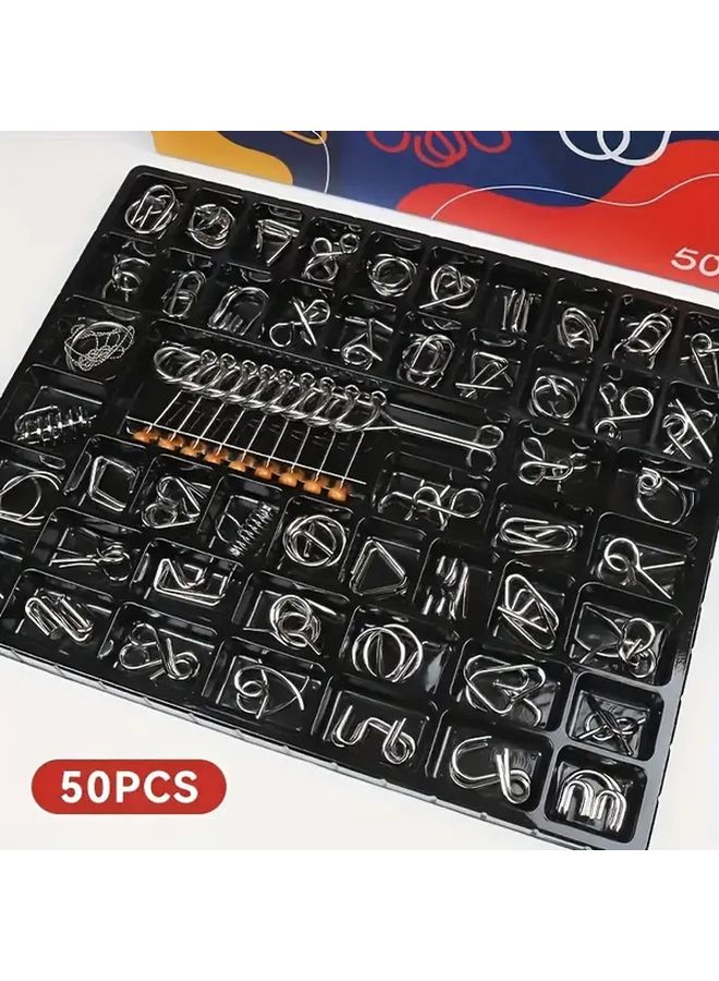 50 قطعة من مجموعة الألغاز المعدنية مع قفل لو بان وقفل كونغ مينغ وحلقات التسع المتسلسلة هدية مثالية - Image 4