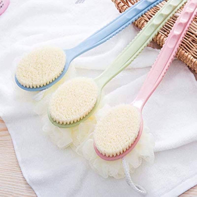 Vtrem 2 in 1 shower brush with soft loofah and bristles bath body brush with curved 36cm long handle back scrubber for wet or dry, men & women body, face and spa washing (blue) - Image 5