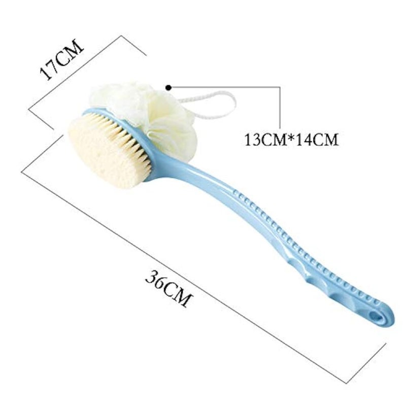 Vtrem 2 in 1 shower brush with soft loofah and bristles bath body brush with curved 36cm long handle back scrubber for wet or dry, men & women body, face and spa washing (blue) - Image 2