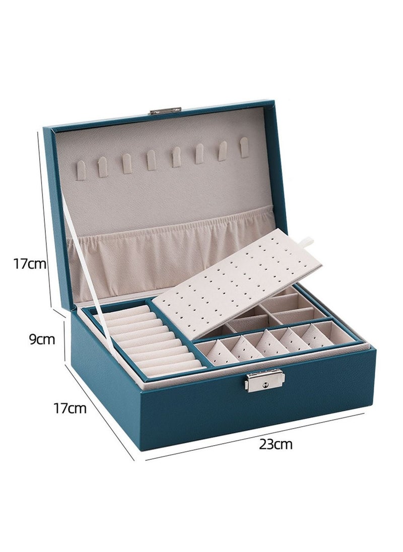 MissTiara - 2 Tier Jewelry Organizer PU Leather Jewelry Set Box with Lockable Velvet Lined Jewelry Storage Box for Jewelry Earrings and Necklace Green - Image 1