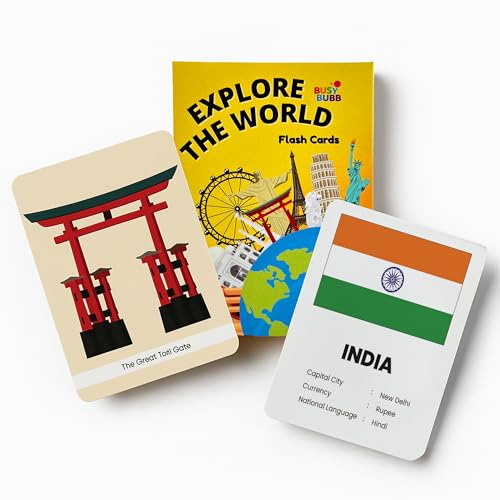 Busy Bubb - Explore The World Flash Cards for Kids | 36 Countries with Flags, Capitals, Currency, Language & Famous Monuments | Age 3-6 Years | Made in India | BIS Approved - Image 1