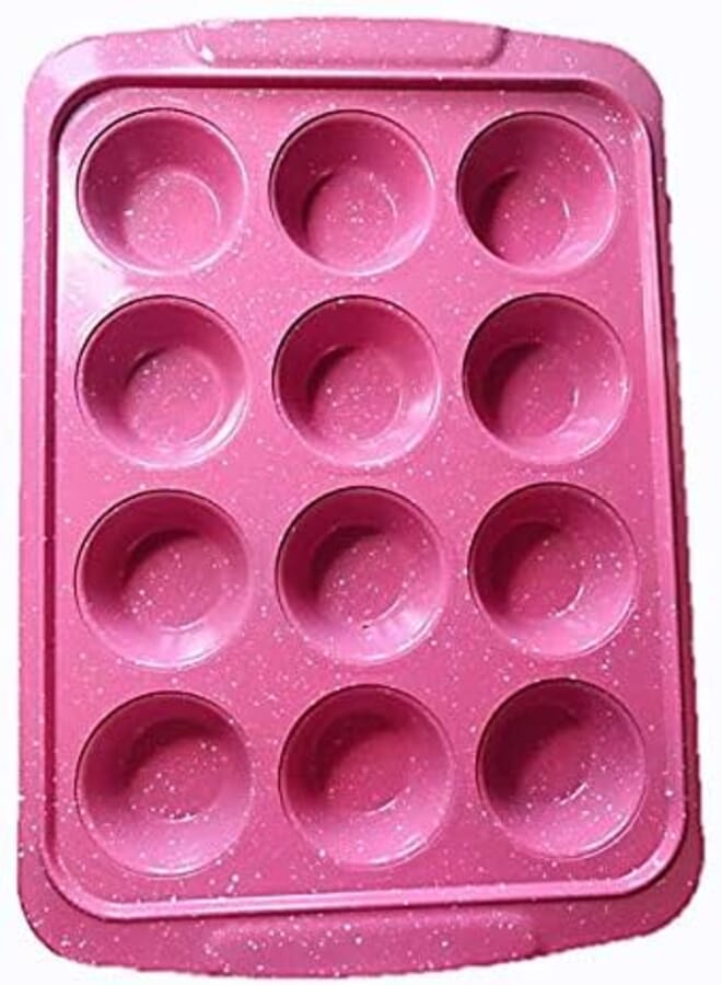 Jun 12 cup muffin pan cake,nonstick,size:40/28/4.5cm,heavy marble pink.