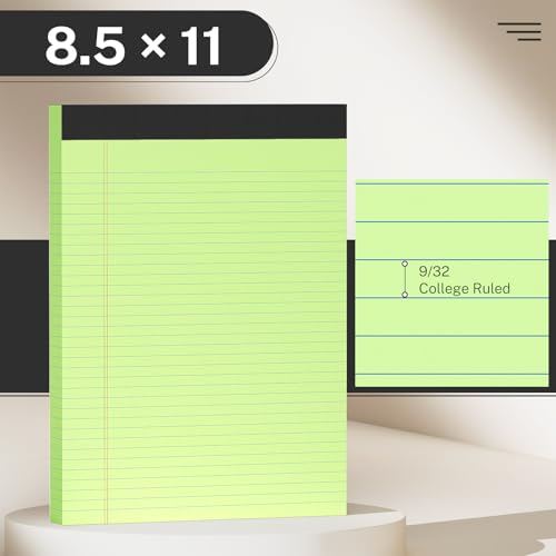 AILZFEI 300 Sheets Green Legal Pads 8.5 x 11 College Ruled Paper 6-Pack Note Pads Narrow Ruled 50 Sheets per Notepad Perforated Writing Pad Durable Sturdy Back 8x11 Pads of Paper - Image 2
