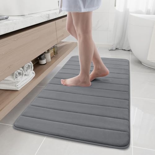 Buganda Memory Foam Bath Mat, 47" x 24", Ultra Soft and Non-Slip Bathroom Rugs, Water Absorbent and Machine Washable Bath Rug Runner for Bathroom, Shower, and Tub, Grey - Image 1