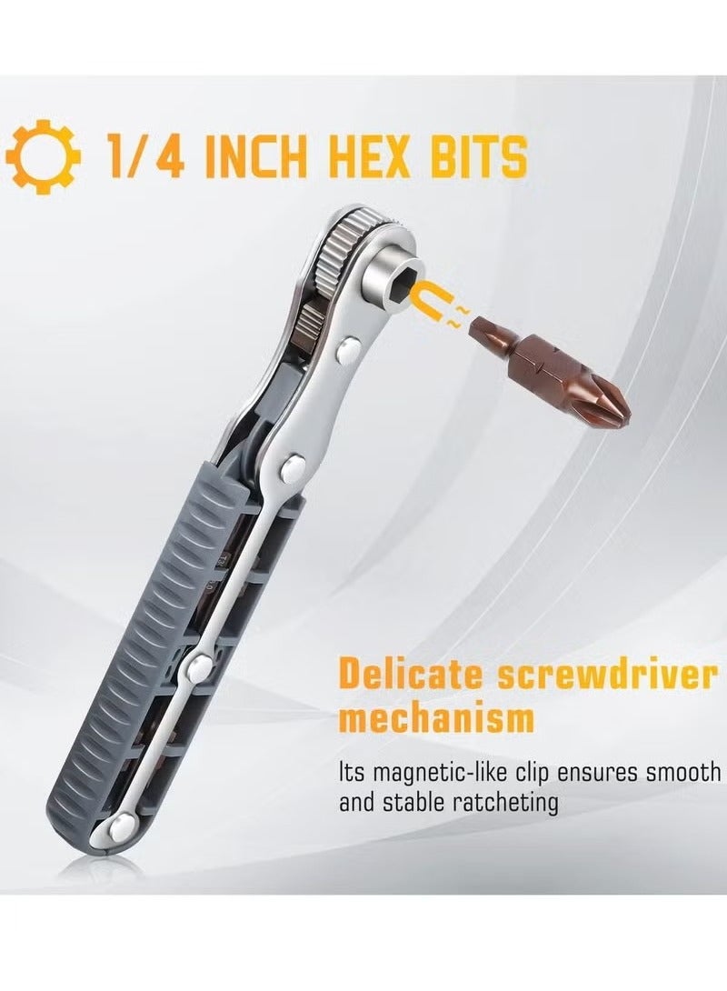 general 1/4-Inch Drive Mini Ratchet Screwdriver Set, 90 Degree Offset Screwdriver High Torque Low Profile Ratchet Angled Screwdriver High TorqueRight Angle EDC Tool with 4 Multifunctional Drill Bits - Image 2