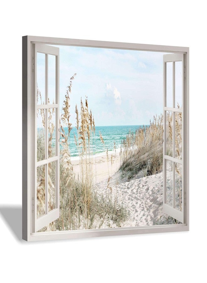 Hardy Gallery Coastal Beach Picture Wall Art: Beach Theme Window Canvas Art Prints Seascape Artwork Small Size for Bathroom (16” x12” x 1 Panel) - Image 1